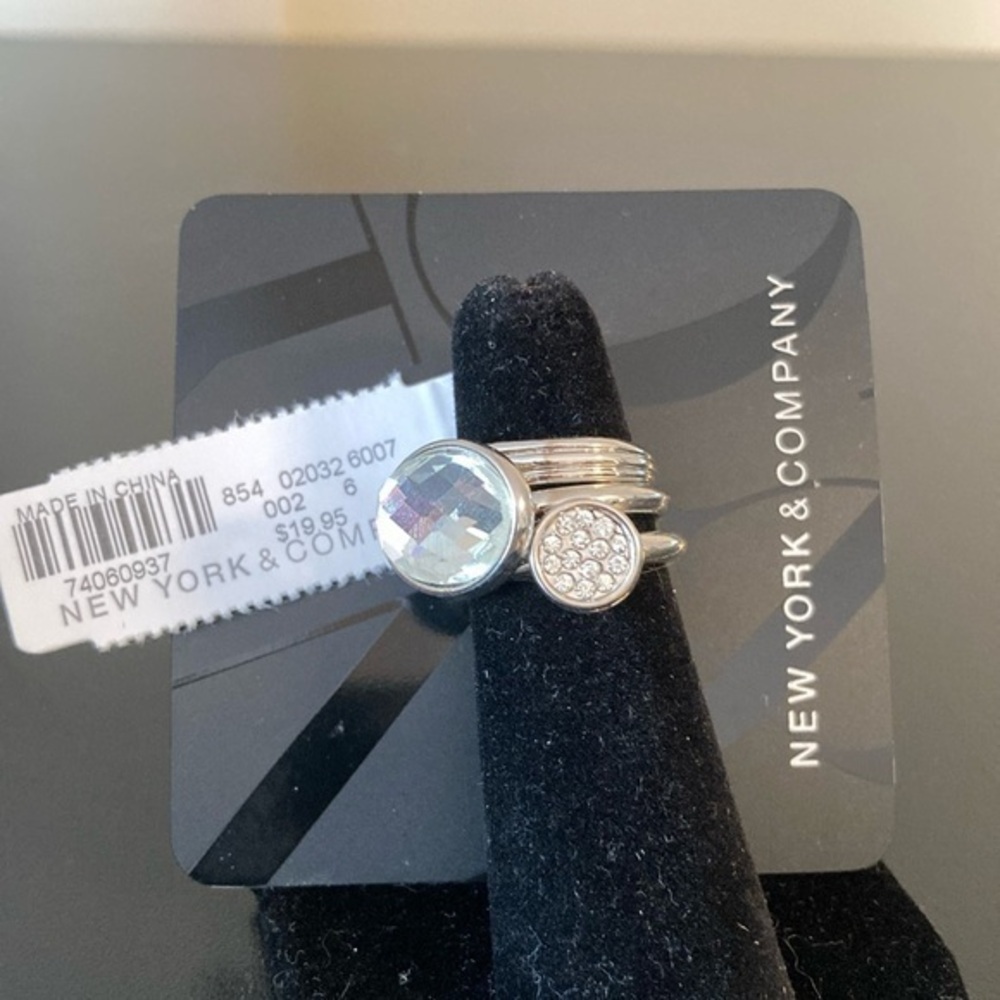 New York & Company Silver Crystal Rings three rings. Size 6